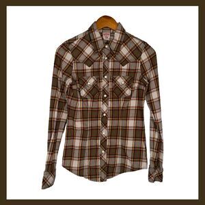True Religion Y2K Plaid Western Snap Shirt Women’s XS Earth Tones Fitted Cowgirl